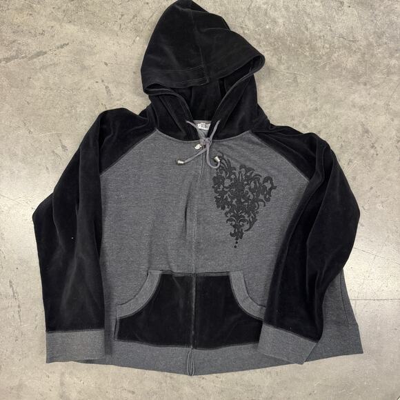 Vintage Y2K Monroe Main Abstract Grunge Black Grey Hoodie Full Zip Sweatshirt L - Picture 2 of 6